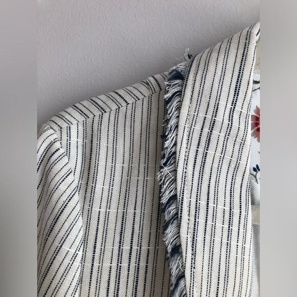 Anthropologie Cartonnier RARE Striped Fringed Linen White Blazer Women’s Size 8 - Picture 5 of 13